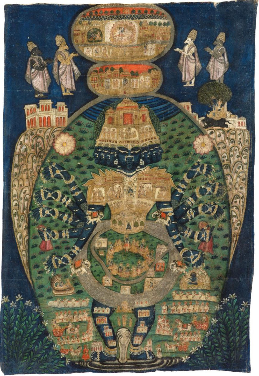 Cosmic Form of Krishna
circa 1800–1900
India; Rajasthan or Gujarat
opaque watercolors and ink on cloth
Lent by Julia Emerson
H: 52 in. W: 35 1/2 in. (132 x 90.2 cm)
