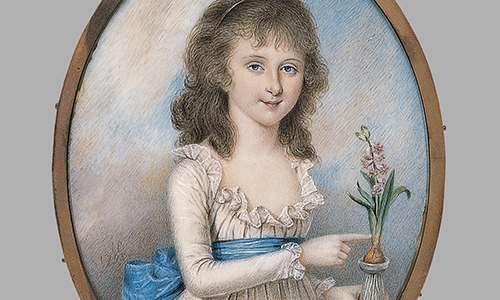 oval portrait of a girl in fine clothes