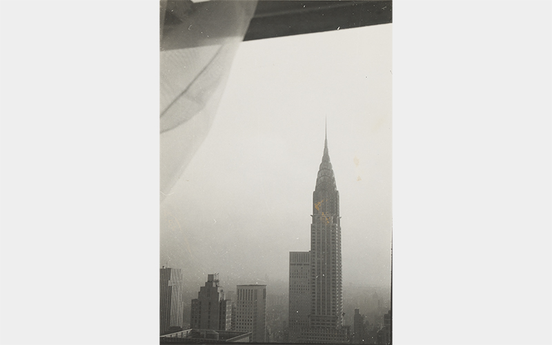 Chrysler Building from the Window of the Waldorf Astoria, New York; 1960 , gelatin silver print, Georgia O’Keeffe Museum, Santa Fe, 2006.6.1370<br />14 ¾ x 11 ¾ x 1 3/8 inches (37.5 x 29.8 x 3.5 cm)