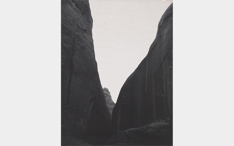 Georgia O’Keeffe (American, 1887–1986), Forbidding Canyon, Glen Canyon, September 1964, black-and-white Polaroid, Georgia O’Keeffe Museum, Santa Fe, 2006.6.1084
14 3/4 × 11 3/4 × 1 3/8 in. (37.5 × 29.8 × 3.5 cm)