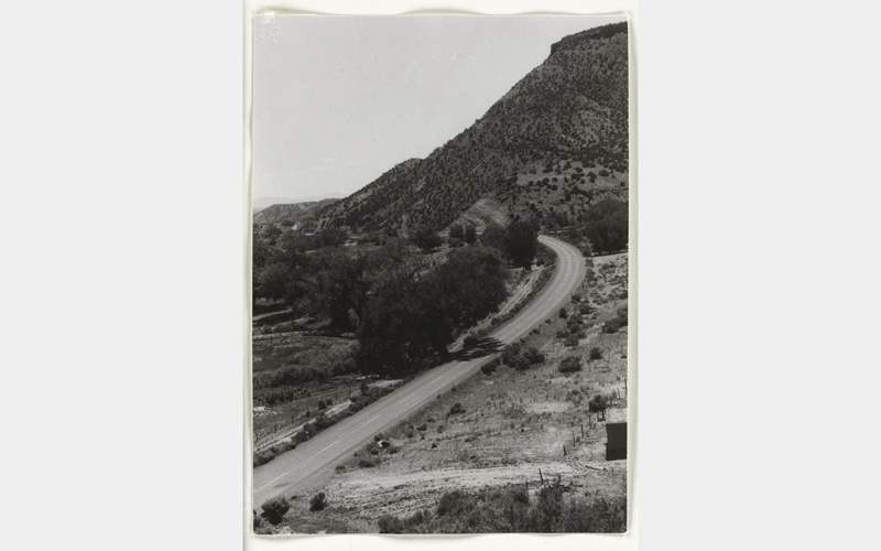 Georgia O'Keeffe (American, 1887–1986), Road out Bedroom Window, probably 1957, gelatin silver print, Metropolitan Museum of Art, New York , Anonymous Gift, 1977, 1977.657.3  17 1/2 × 14 1/2 × 1 1/4 in. (44.5 × 36.8 × 3.2 cm)
