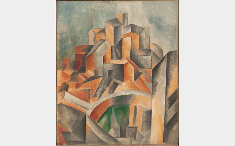 Pablo Picasso (Spanish, 1881-1973) The Reservoir, Horta de Ebro , summer 1909 Oil on canvas 24 1/8 x 20 1/8 inches Museum of Modern Art, New York Gift of Mr. and Mrs. David Rockefeller, 81.1991 Image © The Museum of Modern Art/Licensed by SCALA / Art Resource, NY © 2023 Estate of Pablo Picasso / Artists Rights Society (ARS), New York Courtesy American Federation of Arts