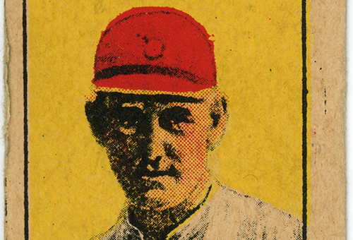 A screen print of man wearing a baseball hat