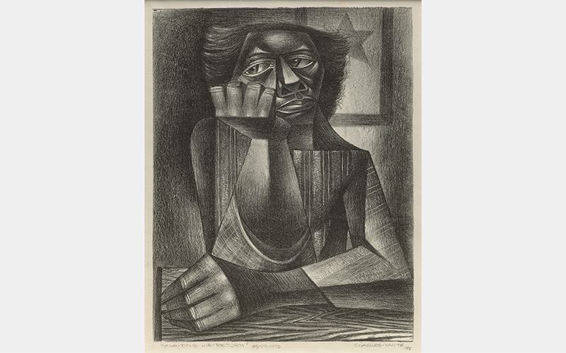Charles White (American, 1918–1979), Awaiting His Return, 1946, lithograph, 15 ¾ x 12 ¼ in. (40 x 31 cm), Primas Family Collection, © The Charles White Archive 