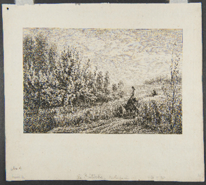 Charles François Daubigny’s Springtime, etching of a field of tall grass and a dense forest