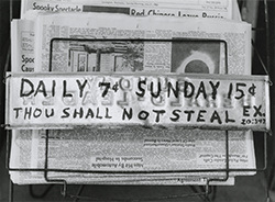 Van Deren Coke, Thou Shalt Not Steal, 1963. Gelatin silver print, 6 1/16 x 8 1/4 in. (15.4 x 21 cm). The Art Museum at the University of Kentucky, Lexington.