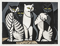 Inagaki Tomoo (Japanese, 1902–1980), Cat Gathering (Night), 1957, color woodcut, The Howard and Caroline Porter Collection, 1990.427