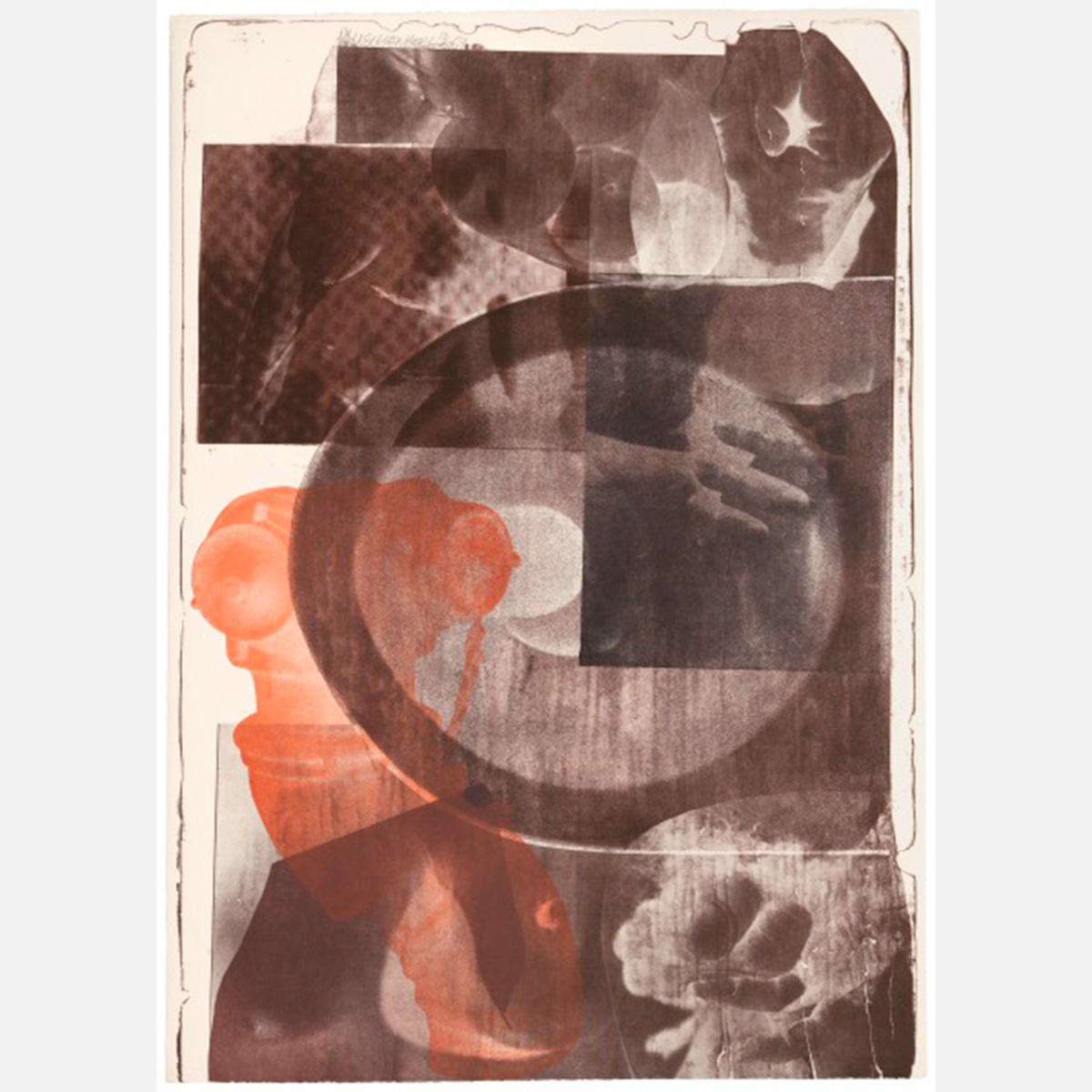 A lithograph with hands and organic shapes