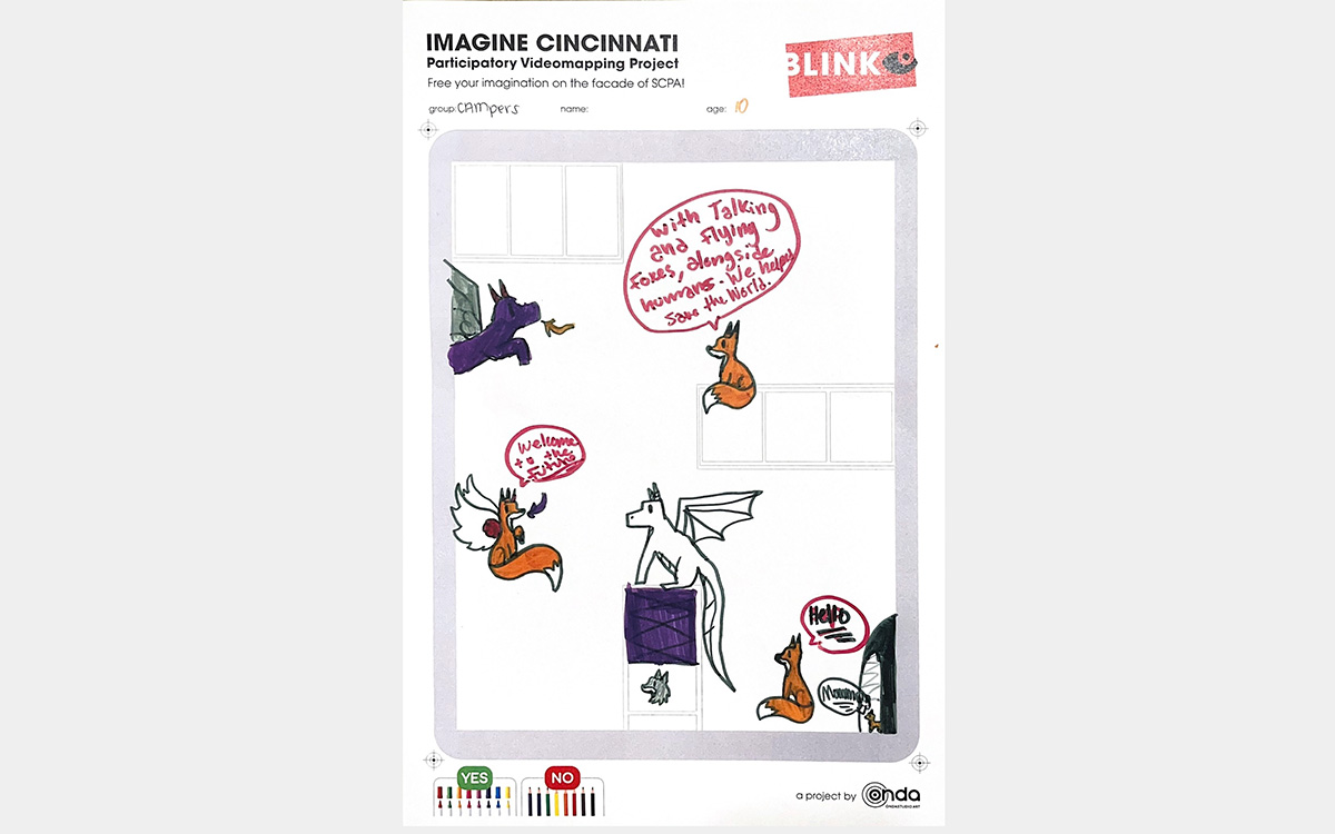 Cartoon images depicting dragons and foxes
