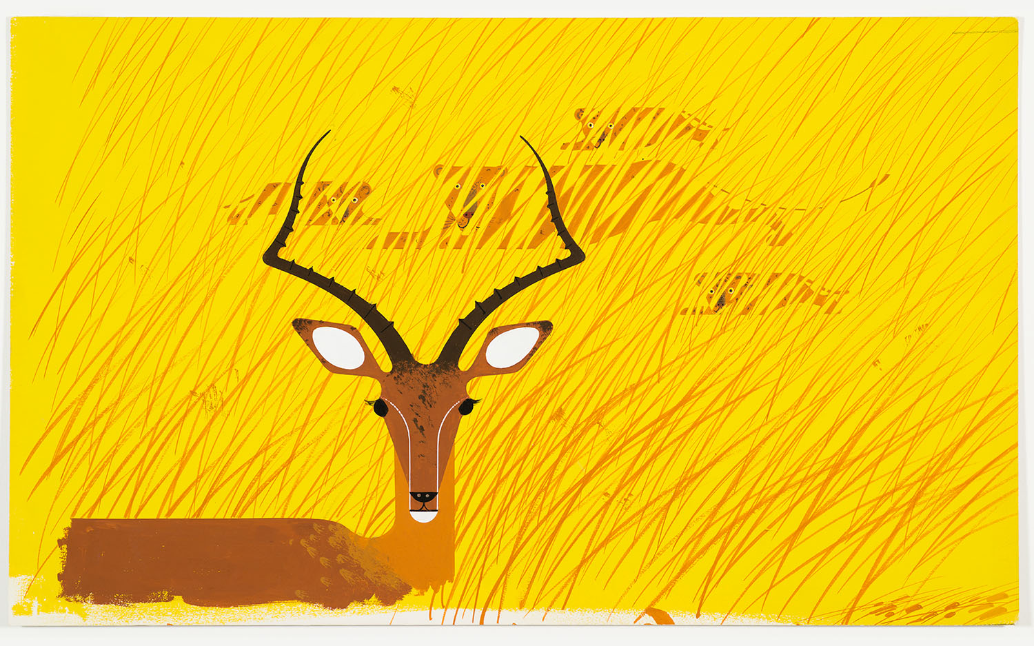 An impala in a yellow field of grass