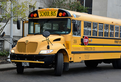 A school bus outside the Museum