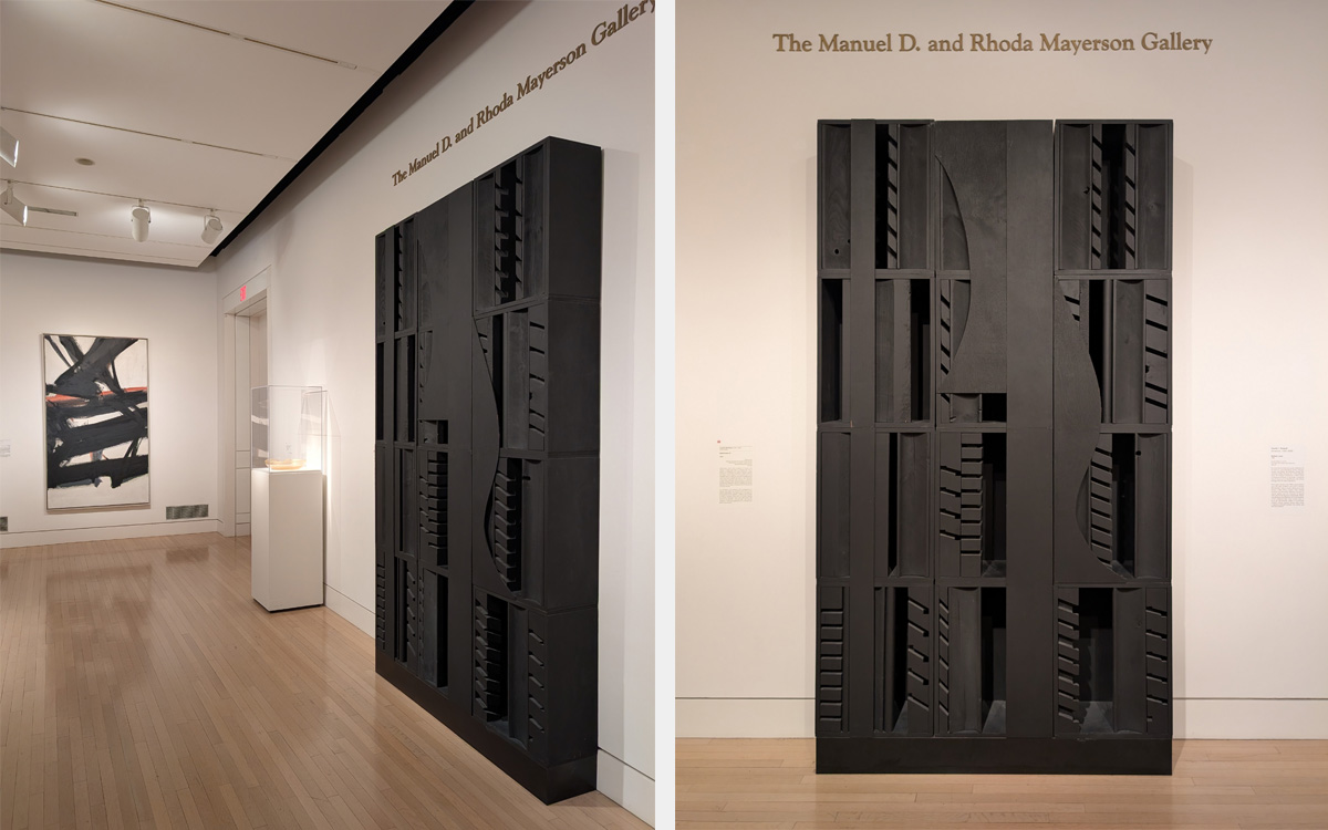 Franz Kline painting (left) and Louise Nevelson sculpture (right)