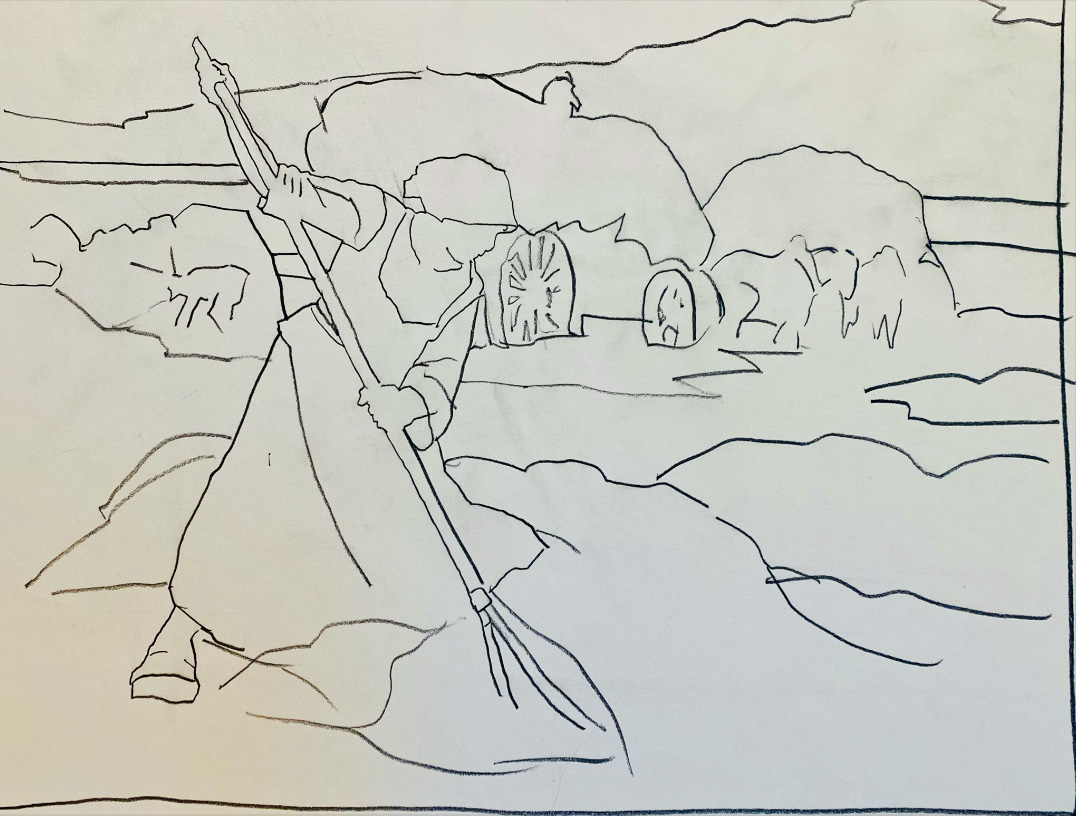 A simple line sketch of the same painting