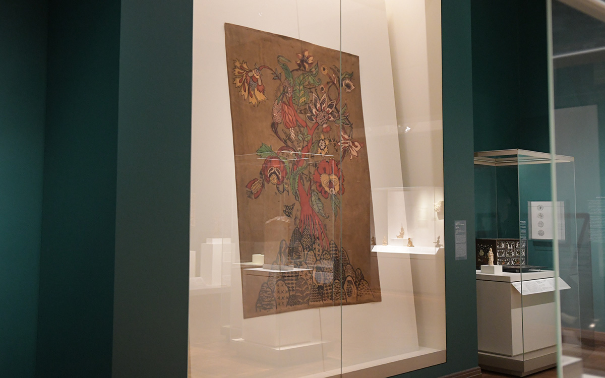 Colorful textile in display case