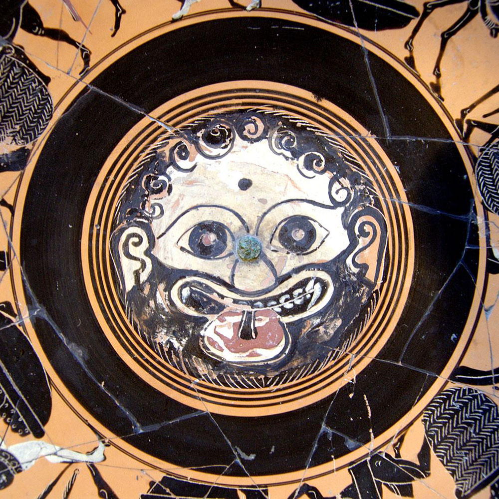 Gorgoneion on the Tondo of an Ancient Greek Attic Black-Figure Cup, 6th century BCE, Cabinet des Médailles de la Bibliothèque Nationale de France, Paris, France